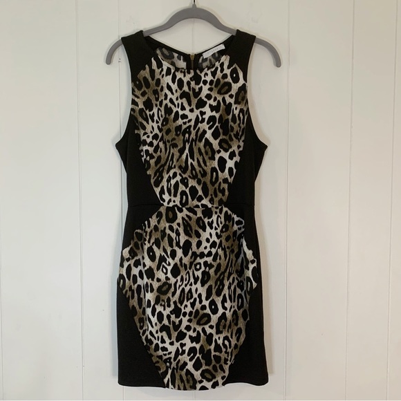 NWT Lush Black & Leopard Print Bodycon Dress M - Picture 1 of 7